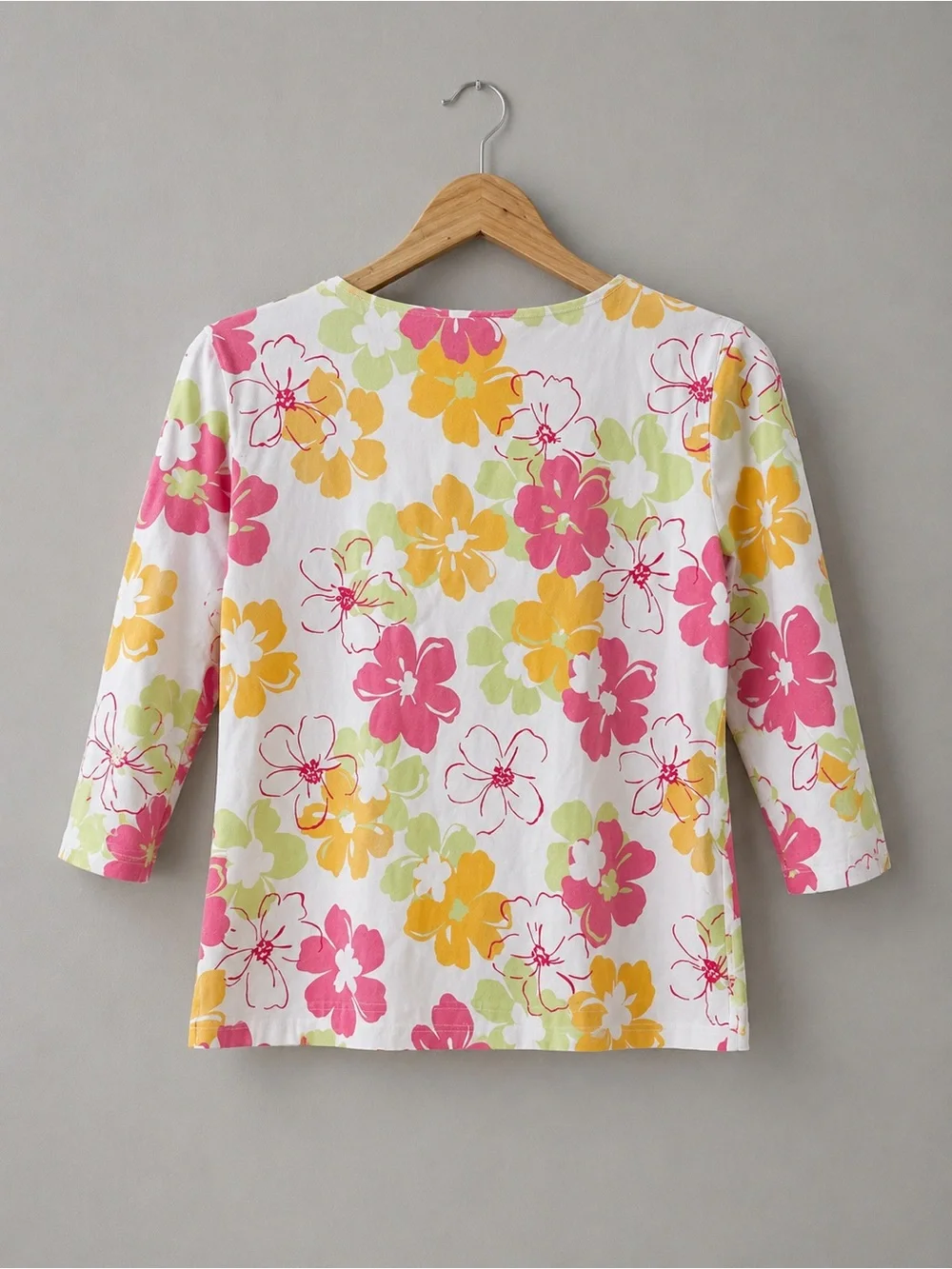 Talbots White Scoop-Neck Floral Cotton Top in Pink & Yellow - Picture 3 of 9
